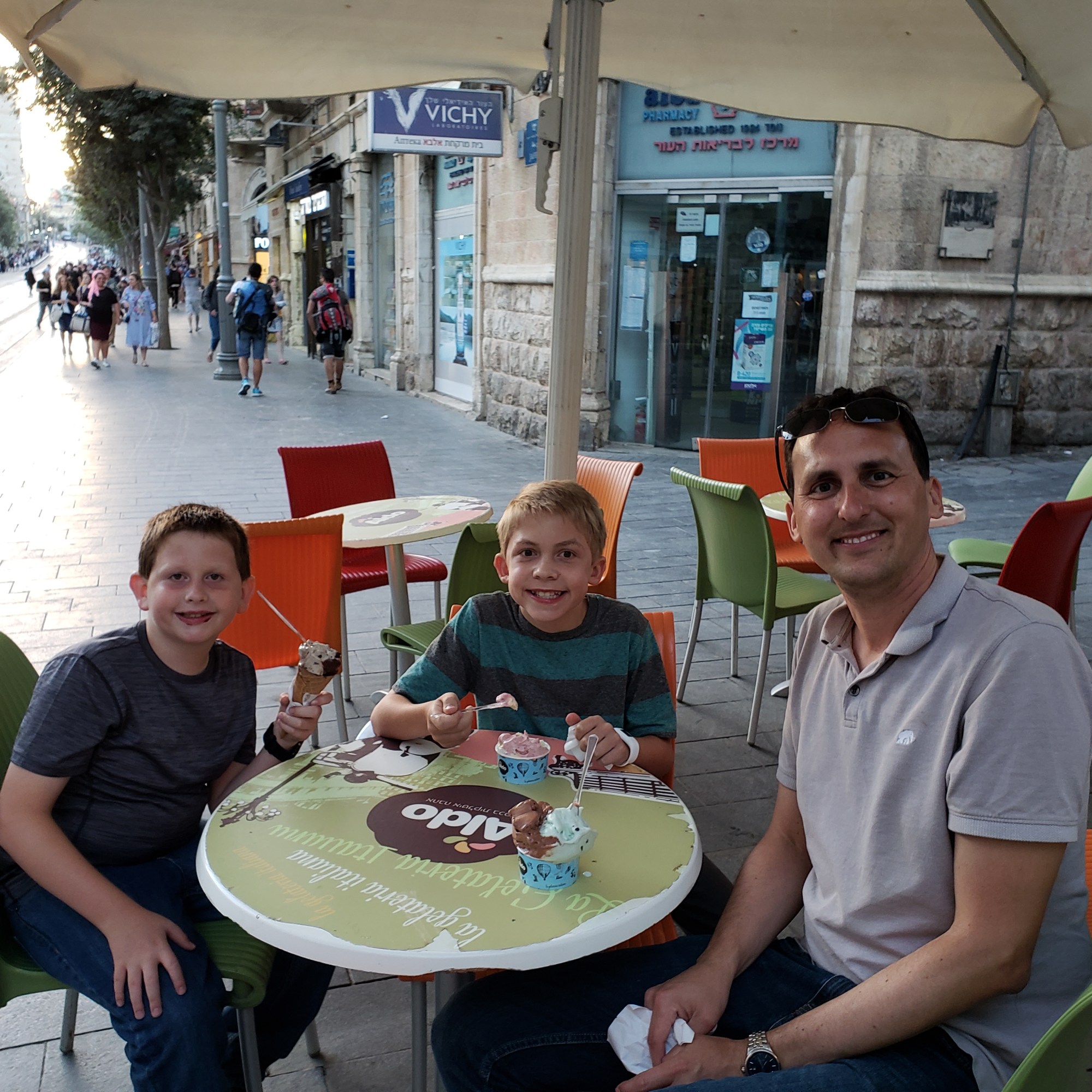 Eating ice cream in the New City in Jerusalem, Israel.