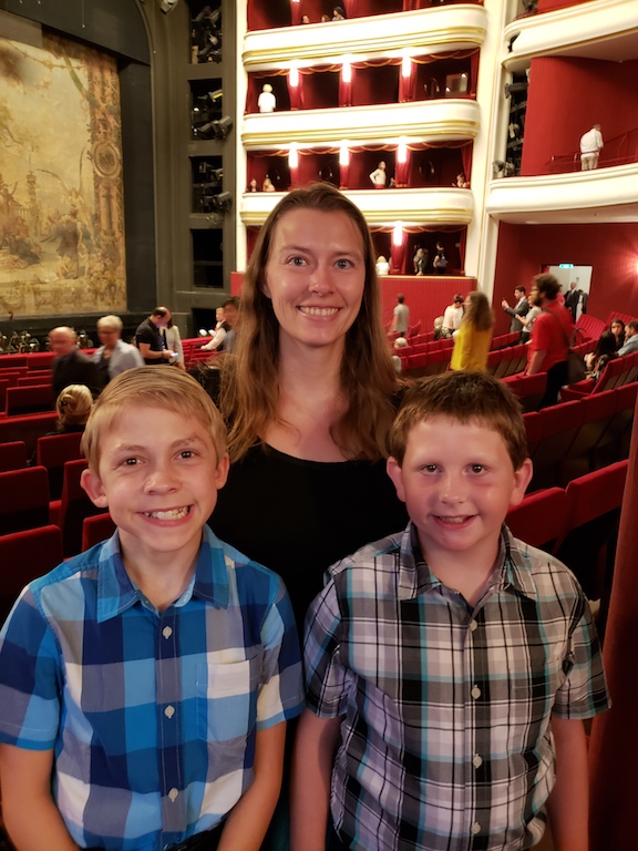 Mom and sons enjoying the opera in Vienna, Austria.