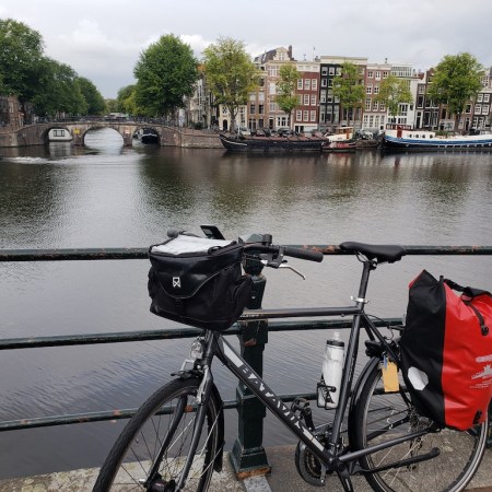 Biking in Amsterdam, Netherlands.