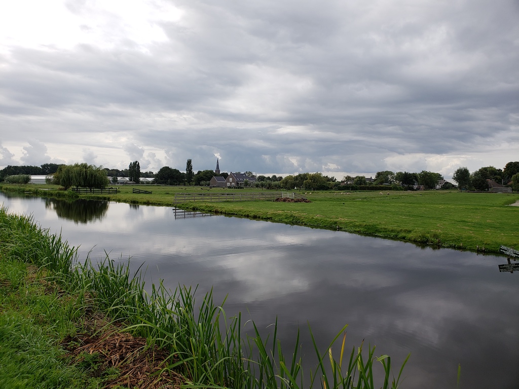 Biking from Amsterdam to Gouda in the Netherlands.