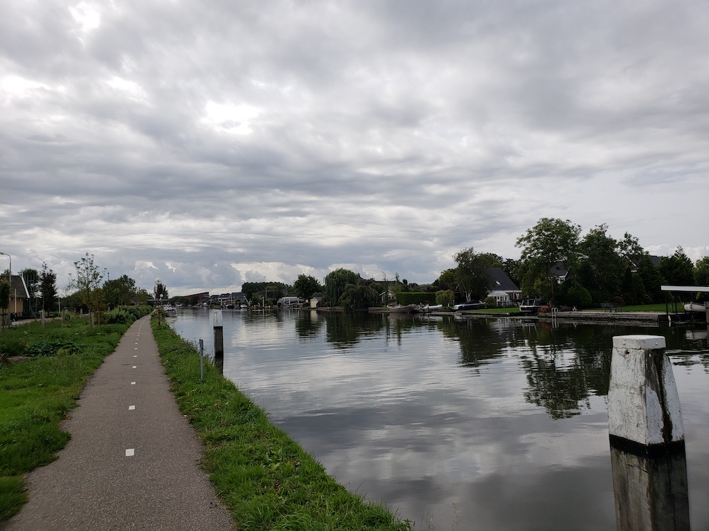 Biking from Amsterdam to Gouda in the Netherlands.