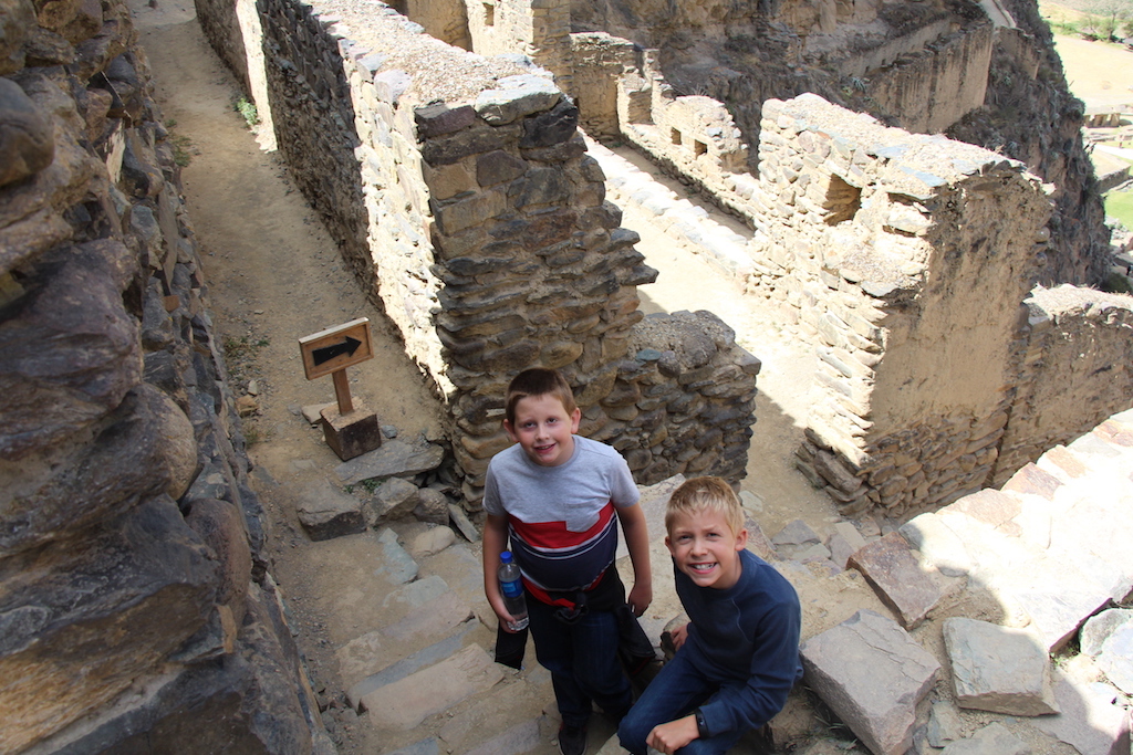 Exploring a fortress ruins in Ollantaytambo in the Sacred Valley of Peru.