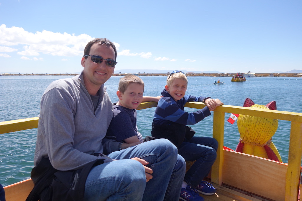 Taking a boat to the Uros Islands on Lake Titicaca in Puno.
