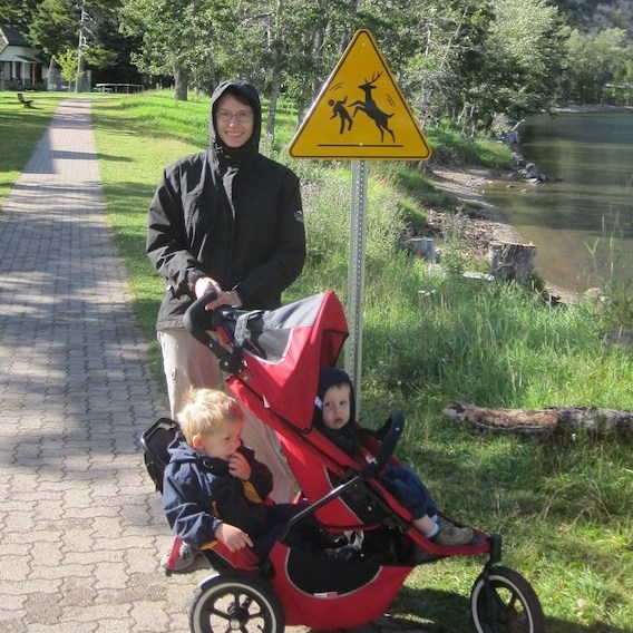 "Deer no push me over" sign in Waterton Lakes National Park in Canada.