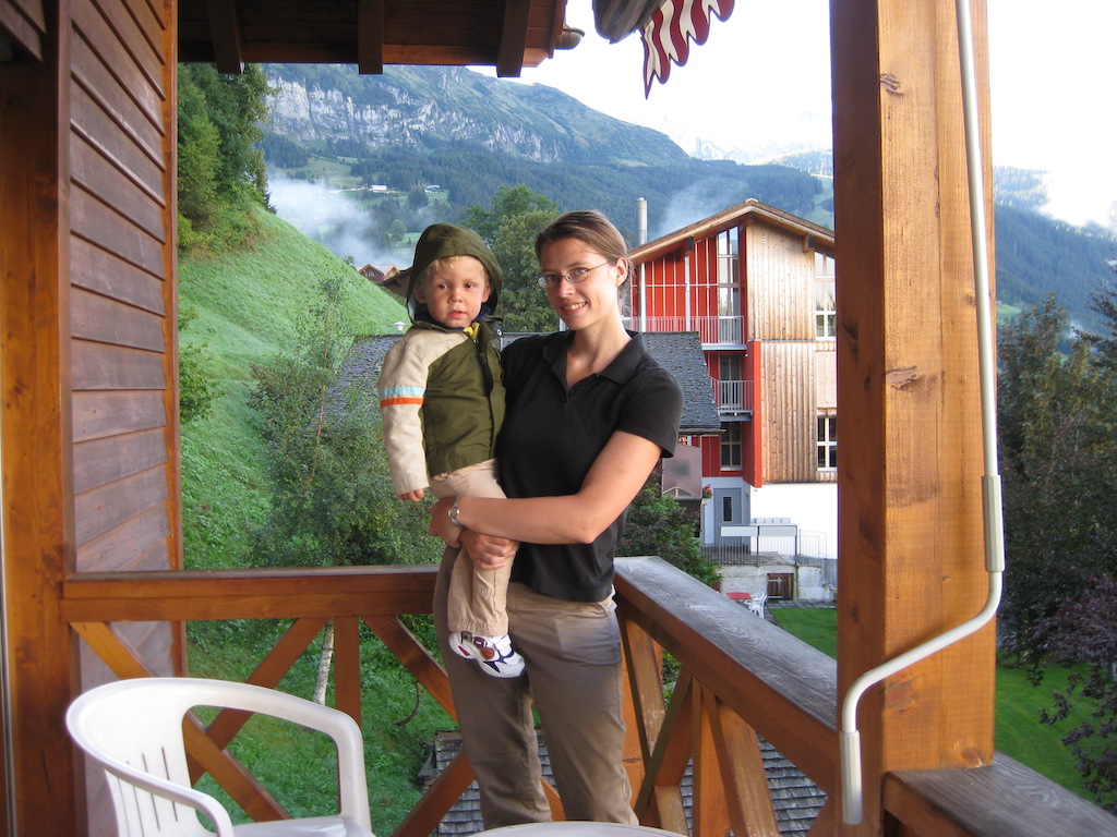 Hanging out on a balcony in the Jungfrau Region of the Swiss Alps in Wengen, Switzerland