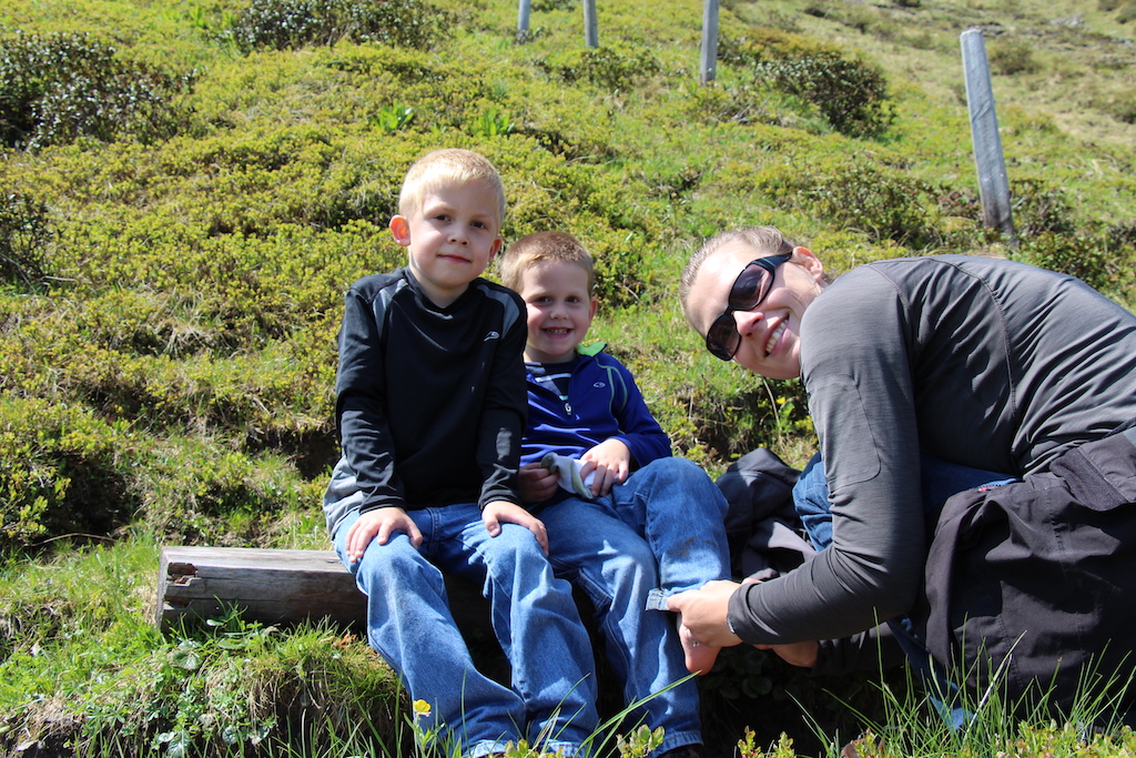 Fixing a blister while hiking in the Jungfrau Region of Switzerland.