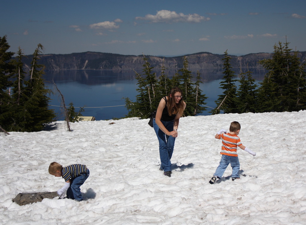 Playing in the summer snow.