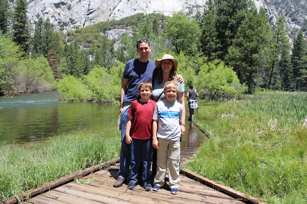 Hiking through a flooded path.