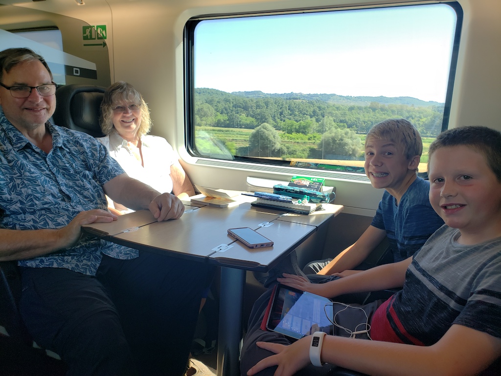 Riding the train in Europe.