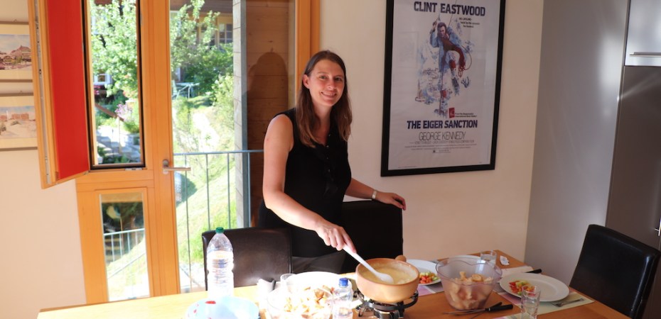 Making Fondue in an apartment in the Jungfrau Region of Switzerland