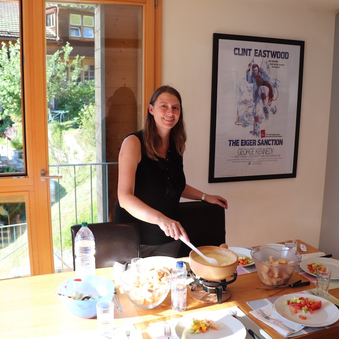 Making Fondue in an apartment in the Jungfrau Region of Switzerland