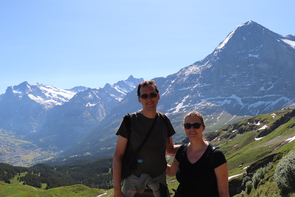 Hiking the Panoramaweg from from Männlichen to Kleine Scheidegg in the Jungfrau Region of Switzerland.