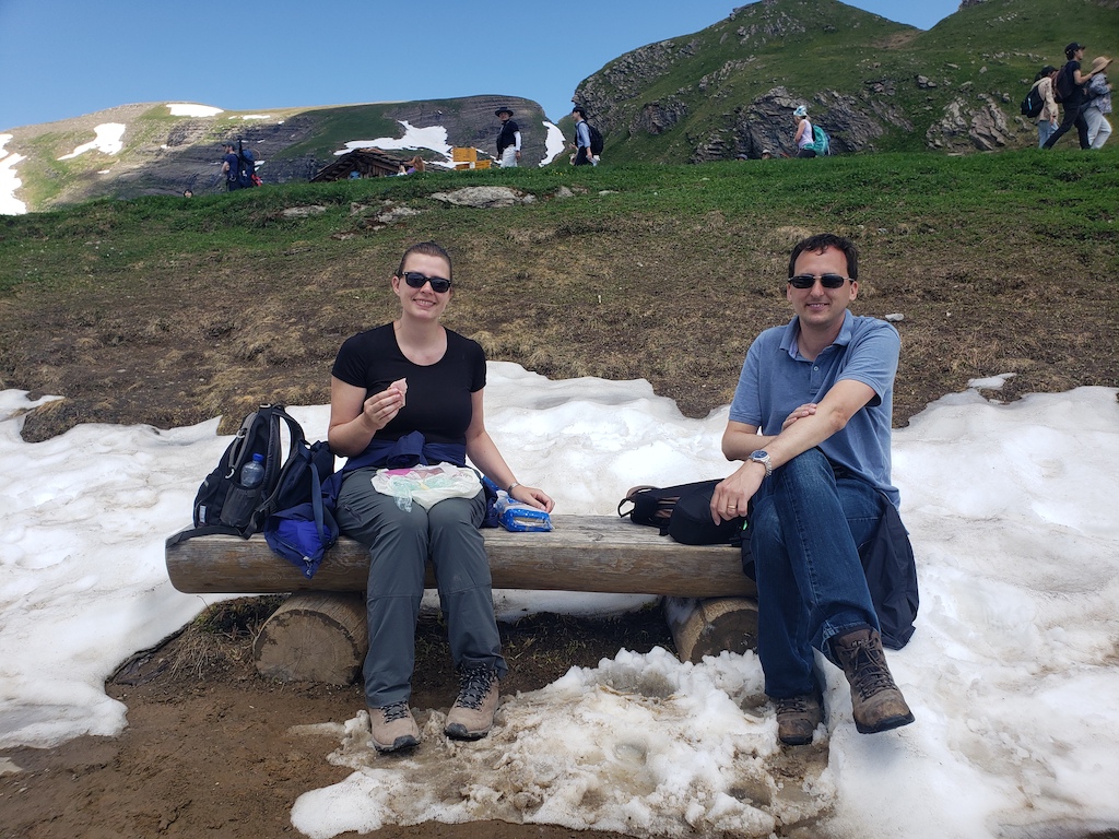 Picnic lunch at Bachalpsee in the Jungfrau Region of Switzerland.