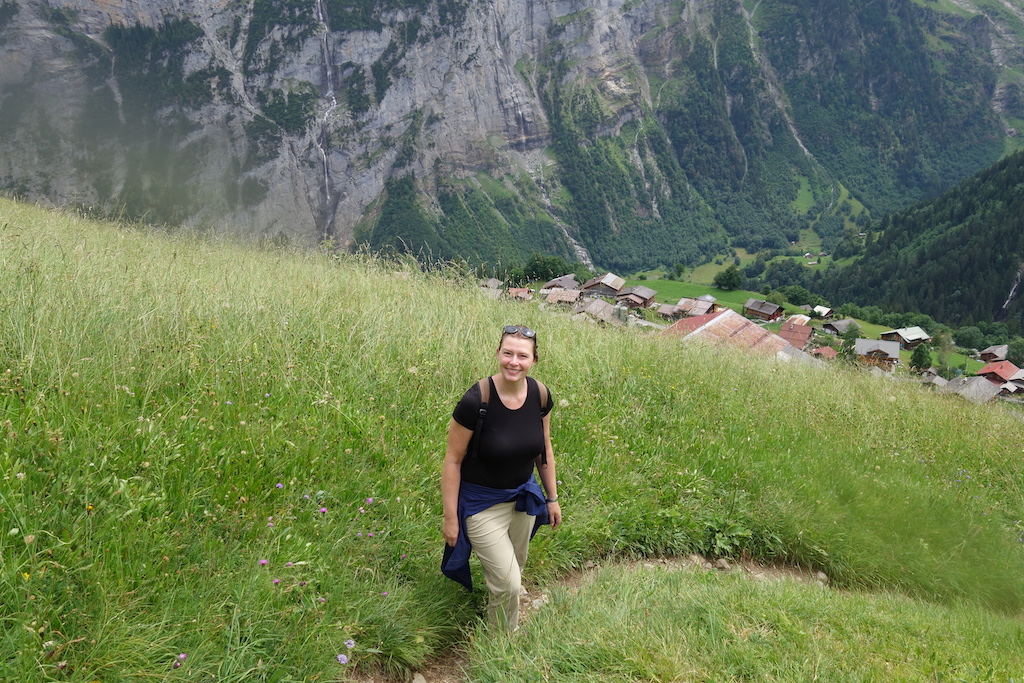 Hiking from Mürren to Gimmelwald in the Jungfrau Region of Switzerland.