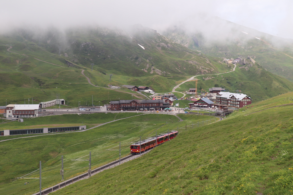 Train viewed while hiking in the Jungfrau Region of Switzerland
