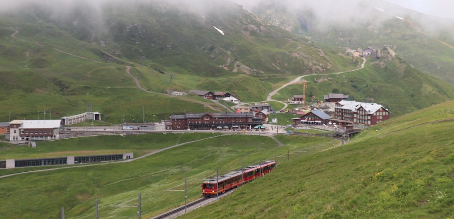 Train viewed while hiking in the Jungfrau Region of Switzerland