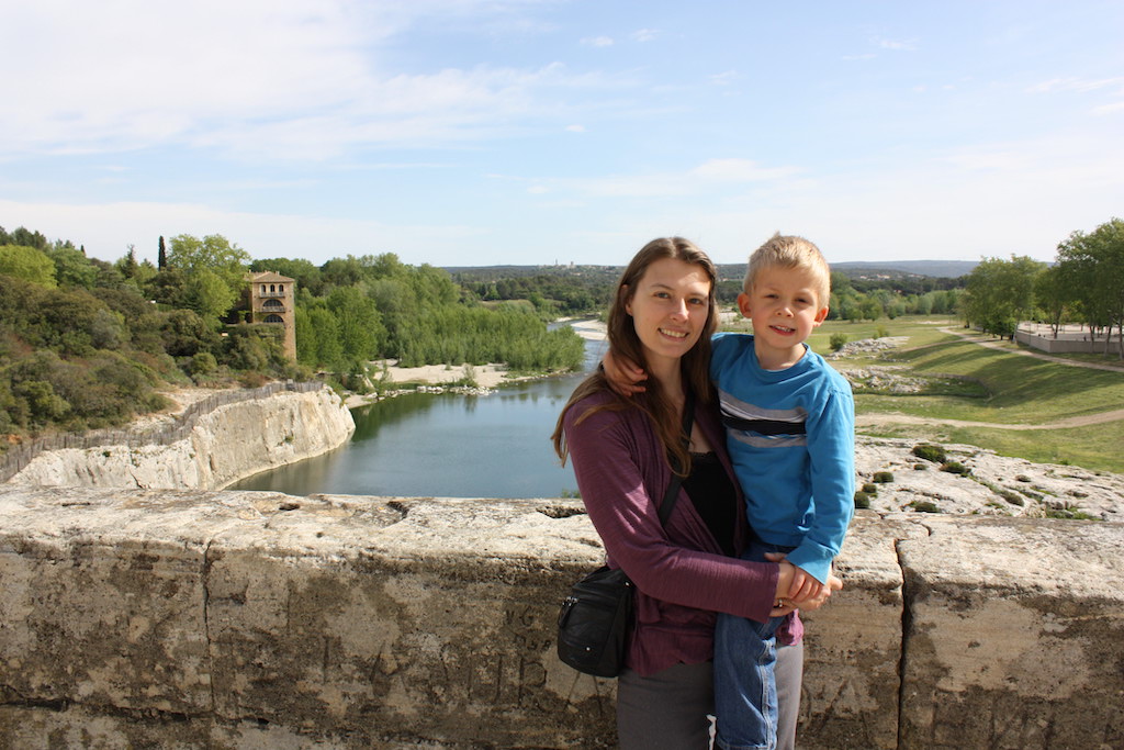 Hiking around aquaduct bridge at Pont du Gard in France.