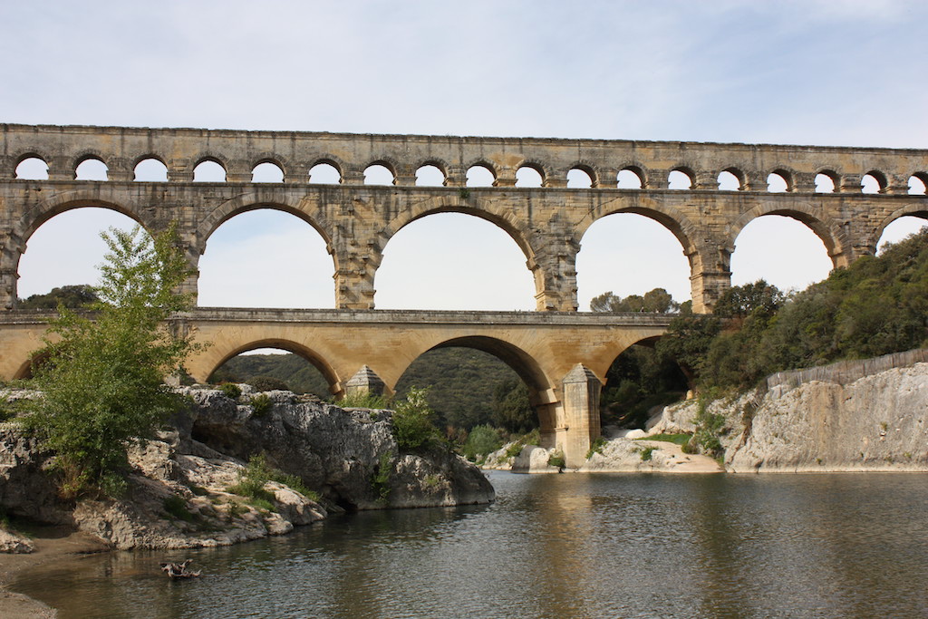 Aquaduct bridge at Pont du Gard in France.