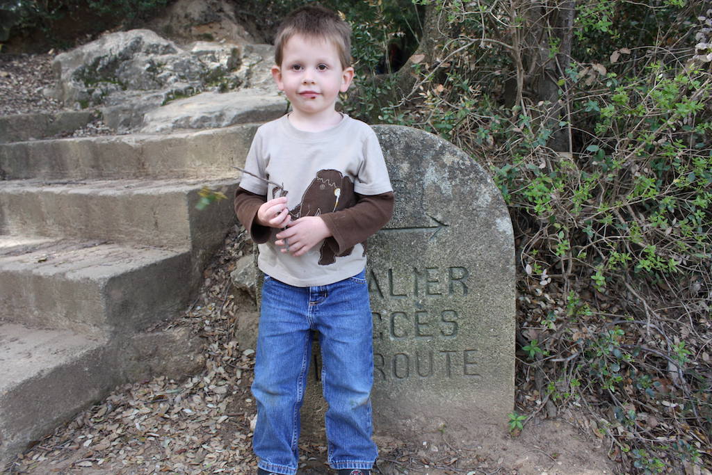 Gravestone while hiking around aquaduct bridge at Pont du Gard in France.