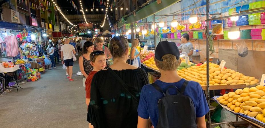 A walk through a night market near Kata Beach in Phuket, Thailand.