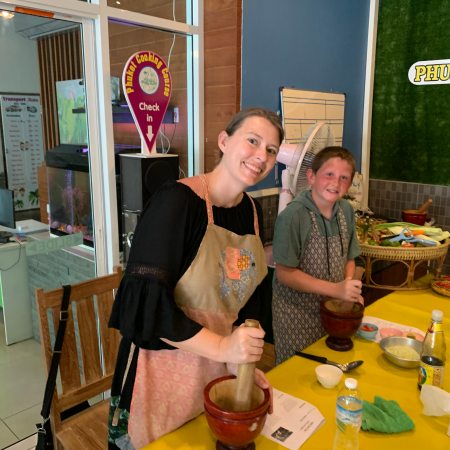 Enjoying a cooking class while visiting Phuket, Thailand.