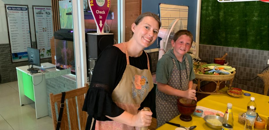 Enjoying a cooking class while visiting Phuket, Thailand.
