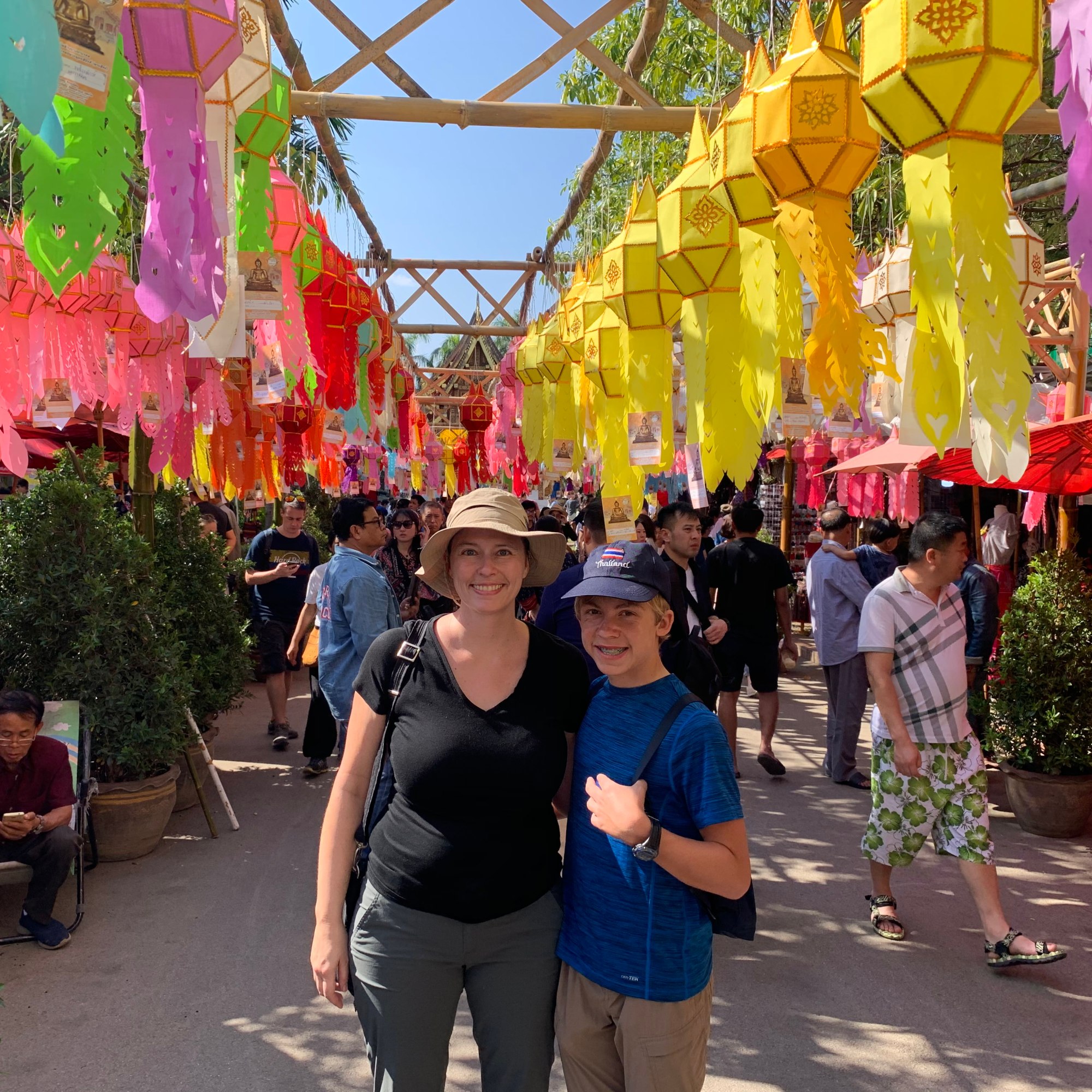 New Year's Eve decorations at Wat Chedi Luang in the Old City of Chiang Mai, Thailand.