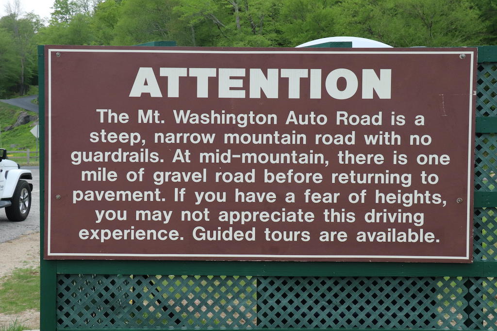 Sign at Mount Washington State Park in New Hampshire.