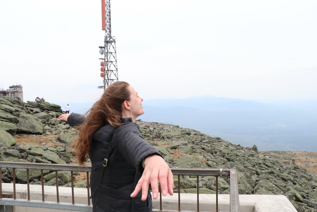 Experiencing the wind at Mount Washington State Park in New Hampshire.