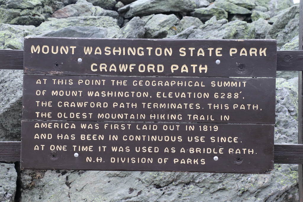 Sign at Mount Washington State Park in New Hampshire.