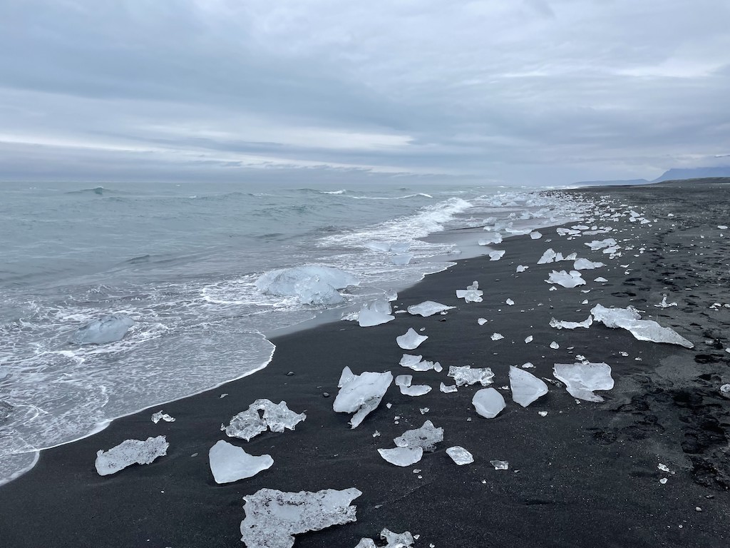 Chunks of ice on Diamond Beach in Iceland.
