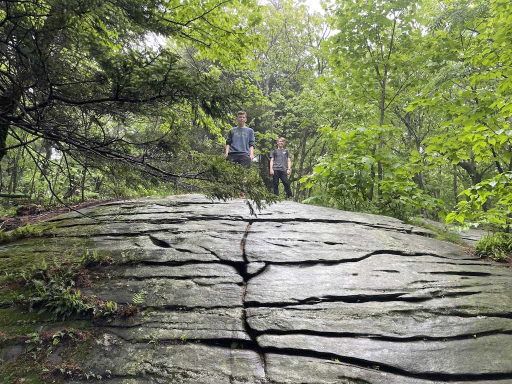 Big rock while hiking Wachusett Mountain in Massachusetts.