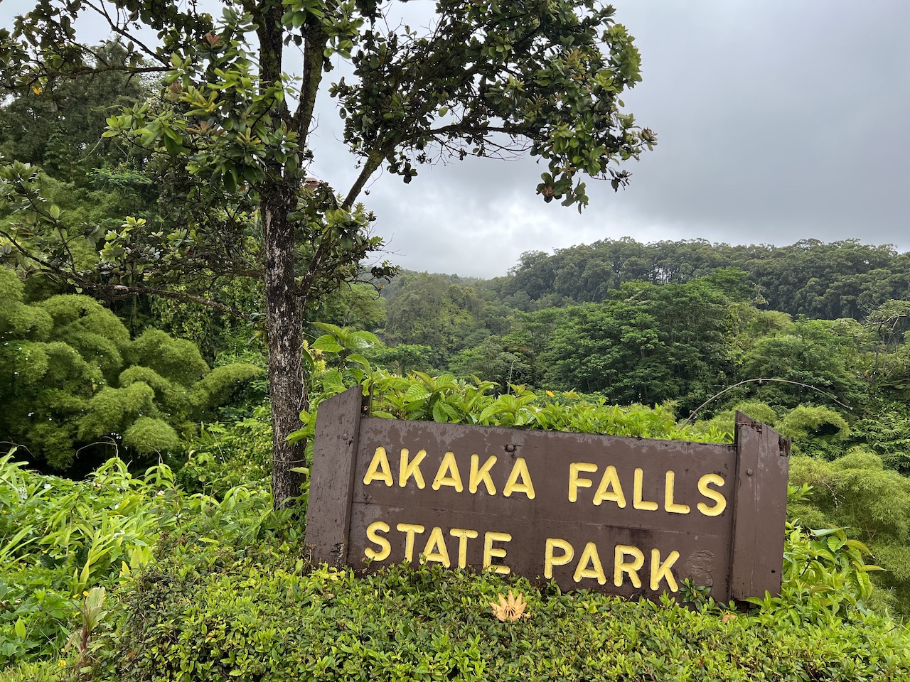 Sign for Akaka Falls on the Big Island of Hawaii.