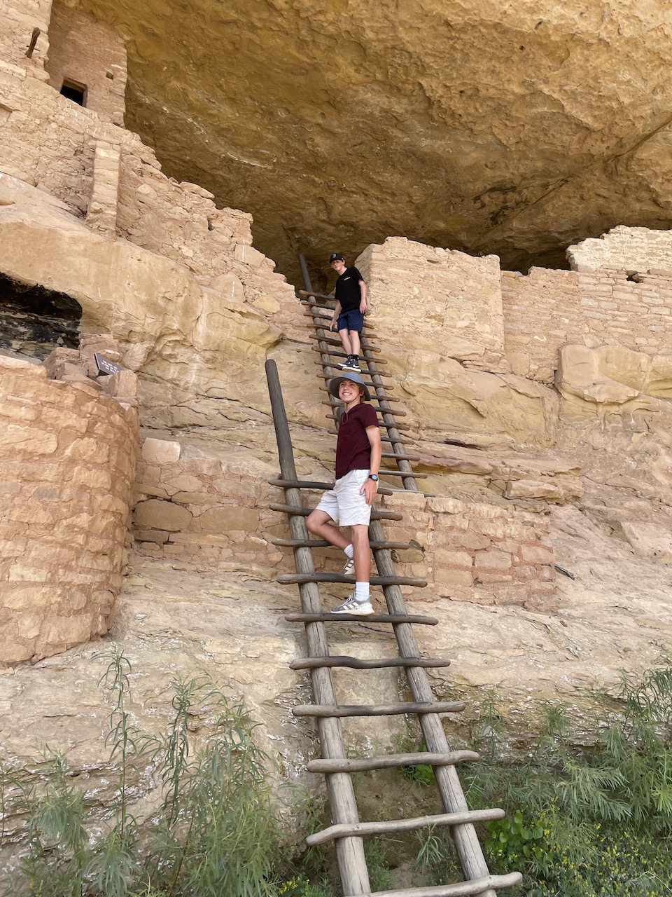 Climbing ladders at the Cliff Dwellings in Mesa Verde National Park
