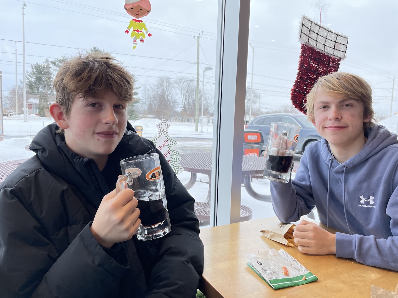 Visiting an A&W after crossing the Canadian border.